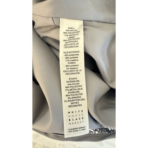 WHBM Silver Metallic Lace Bell Sleeve Mini BodyCon Party Coctail Dress Sz 12 NEW - Picture 10 of 10